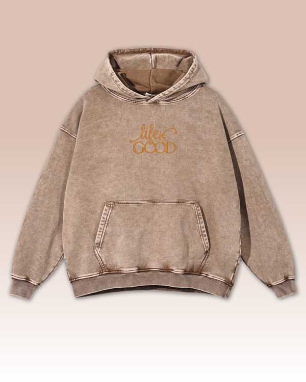Bluza oversize z kapturem <br>Life is Good <br>Haft, Efekt sprania